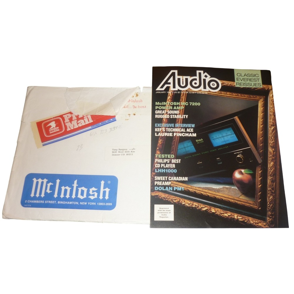 Audio Magazine January 1990 McIntosh MC 7200 Power Amp Review Original Envelope